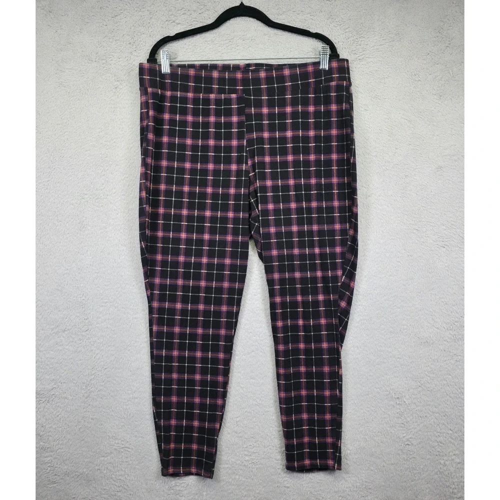 Torrid Leggings Womens 3XL Black‎ Purple Skinny High Rise Plaid Stretch Shaping